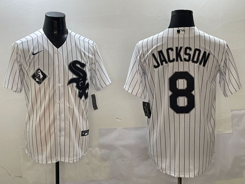 Men Chicago White Sox #8 Jackson White Stripe Game 2025 Nike MLB Jersey style 3